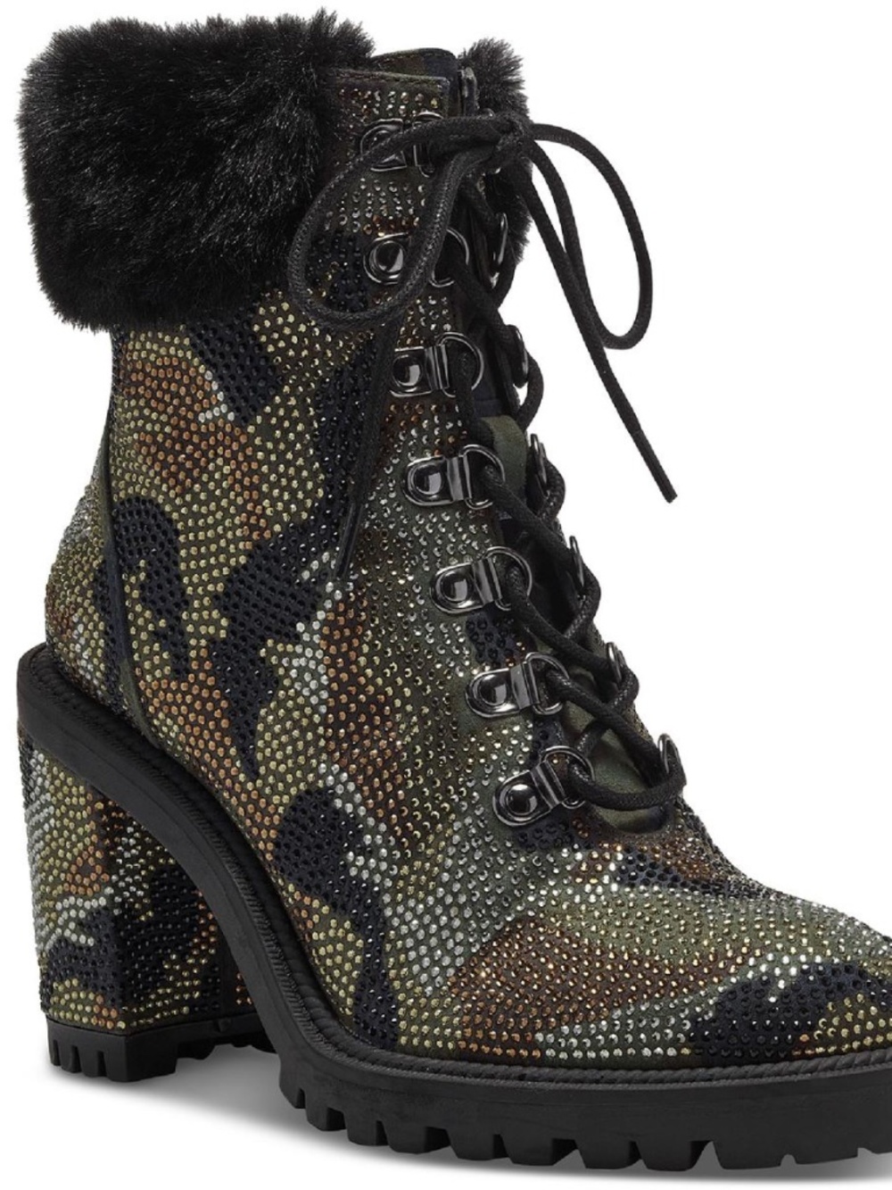 JESSICA SIMPSON Deliah Womens Rhinestone Round Toe Ankle Boots Size 8 Faux Fur